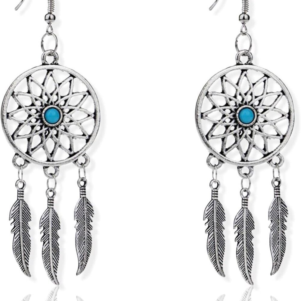 Woman Retro Silver BOHO Style Metal Dangle Drop Earrings Dream Catcher Statement